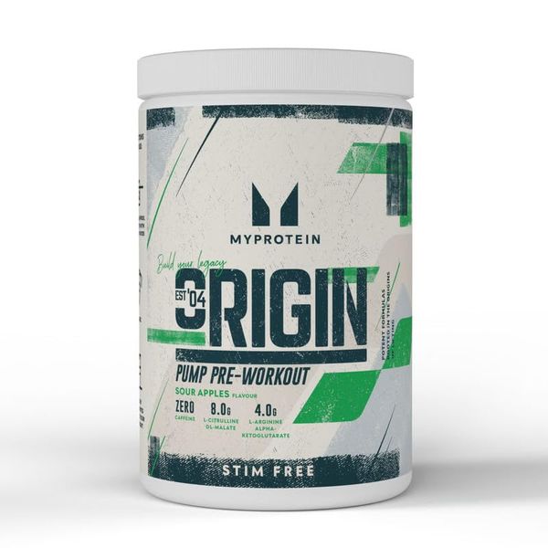 Myprotein Origin Stim Free Pre-Workout Powder - Sour Apples Flavour, Energy Booster, Fitness Supplement for Endurance and Strength, Zero Caffeine, Pre-workout - 600g