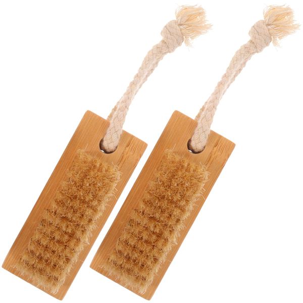 Beaupretty Nail Brushes Set of 2 Nail Brushes Wooden Hand Wash Brushes Double Sided Nail Cleaning Nail Scrub Brush with Hanging Rope