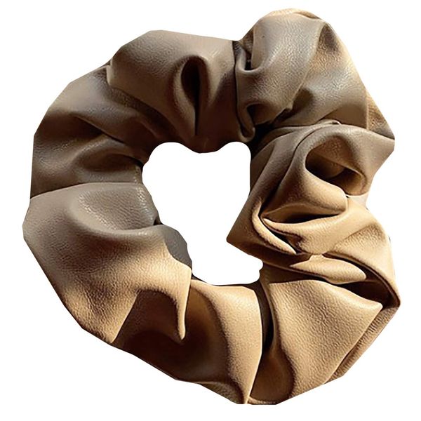 WHITE FANG ZA042 Scrunchie Hair Rubber PU Leather Synthetic Leather Fashionable Cute Hair Access Women's (05: Beige)