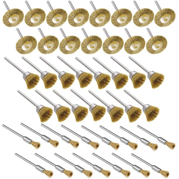 Kimlonton Brass Wire Brush, Polishing Brush, Router Brush, Wheel Brush, Cup Brush, Tubular Brush, Set of 45, Rust Remover Tool, Paint Stripping, Grinding, Polishing Wheel, Rotary Tool, Wire Brush,