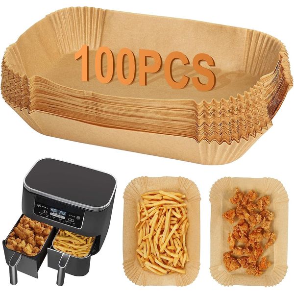 100pcs Air Fryer Liners for Ninja Dual, Air Fryer AF300UK AF400UK Accessories, Disposable Parchment Paper Liner, Compatible with Ninja, Salter, Tower and Other Dual Zone Air Fryer