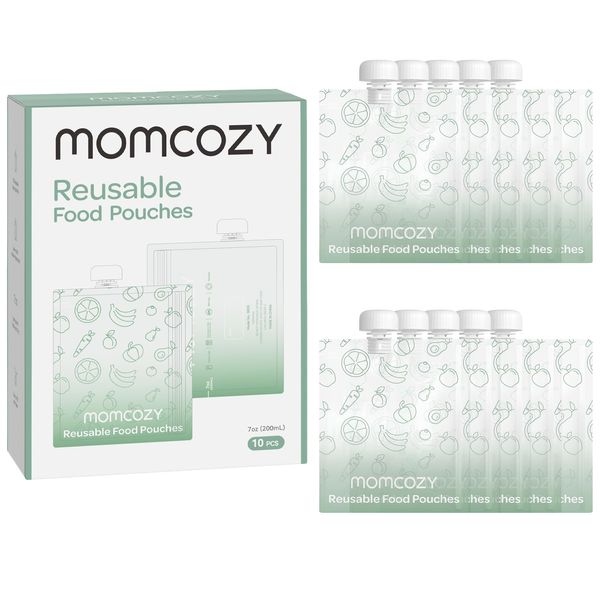 Momcozy Reusable Baby Food Pouches for Toddlers,BPA Free Plastic,Food Safe,Freezer Safe,Refillable for Applesauce Yogurt & Puree Squeeze Pouch,10 Packs,7oz