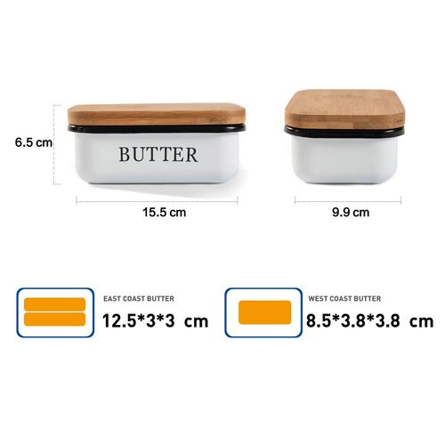 Theo&Cleo Butter Dish with Wooden Lid, Butter Bell for 250 g Butter, Multi-Function Butter Dish, Elegant & Sustainable Bamboo Lid, White (White)