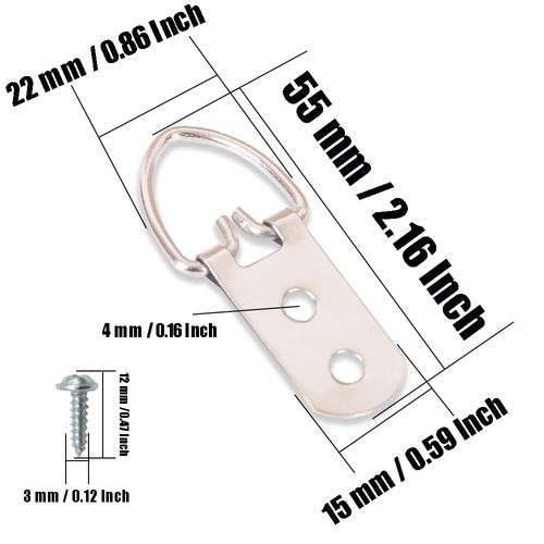 50 Pack Heavy Duty D-Ring Picture Hangers with Screws, 2 Holes Metal Picture Frames Clasp for Hanging Mirror, Clock, Decoration, Paintings, Artwork Picture Frame