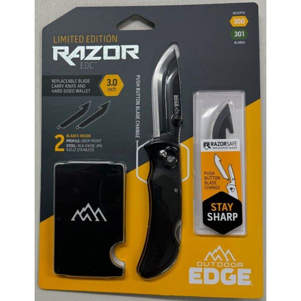 Outdoor Edge Limited 3.0" Razor EDC Black & Wallet Replaceable Blade Knife