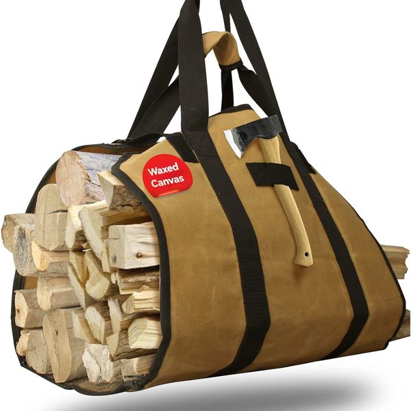 Extra Large 2in1 Firewood Carrier Bag Waxed Canvas Tote for Indoor Outdoor Use