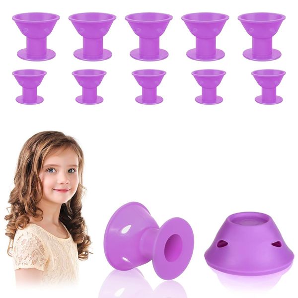 Silicone Hair Rollers, Pack of 10 Replacement for Conventional Curling Irons, Heat-Free Curlers, Gentle Curls, Saves Time, Curlers for Curling Without Heat Overnight (Purple)