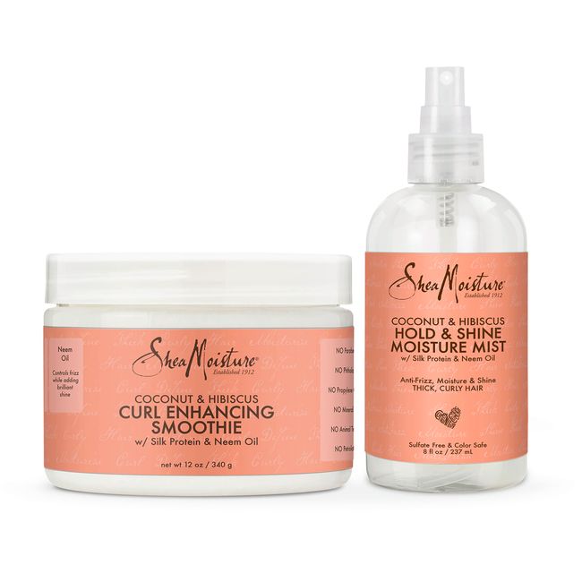 SheaMoisture Bundle Styling Cream Curly, Frizzy Hair Coconut & Hibiscus Curling Cream for Natural Hair 12oz, 8oz, Transparent