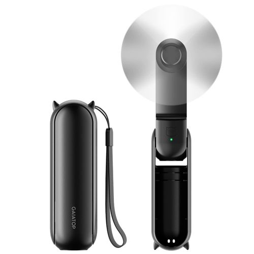 Gaiatop Portable Hand Held Fan with USB Rechargeable 2000mAh Battery, Foldable, Small, Mini Eyelash Fan for Girls, Travel For Women, Outdoor, Black