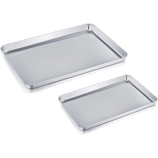 Baking Sheet Cookie Sheet Set of 2, Pure Stainless Steel Baking Pan Tray Prof...