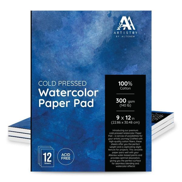 Altenew Watercolor Paper Pad (9x 12), 140 LB, Cold-Pressed & Acid-Free, Ideal for Watercolor Painting and Wet Media, Texture Paper, Perfect for Beginners and All Artists