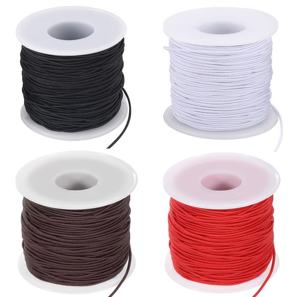 Elastic Elastic Cord for Bracelets, Black, White, Brown, Red, Set of 4 Colors, 0.03 inch (0.8 mm), Thickness: Approx. 166.3 ft (50 m), Roll, Elastic Wire, Jewelry Making, Bracelet Making, Repair, DIY,