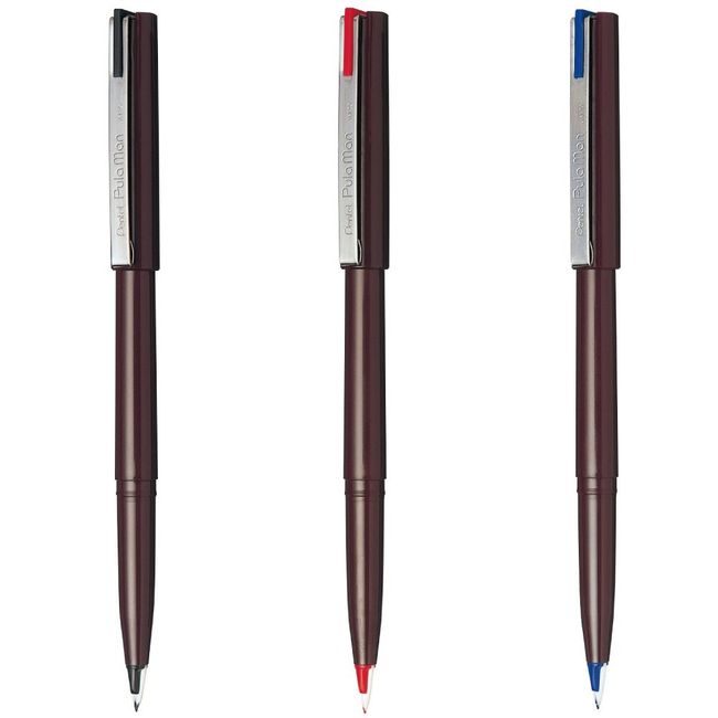 Pentel JM20ST-AMZ Pulaman, Plastic Fountain Pen, Set of 3 Colors, Black, Red, Blue