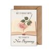 WBdesignz Grußkarte Neuanfang mit Umschlag – Abschiedskarte mit Spruch „Trust the Beauty of New Beginnings“ – Buch & Rose Illustration – für Kollegen, Freunde & Herzensmenschen (DIN A6)