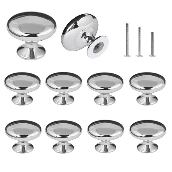 ShipeeKin 10x Polished Chrome Cabinet Hardware Round Mushroom Door Pull Handle Knob for Cabinet, Cupboard, Wardrobe, Cupboard, Drawer, Bedroom, Bathroom Racks Furniture ect. (Dia. 30mm/Silver)