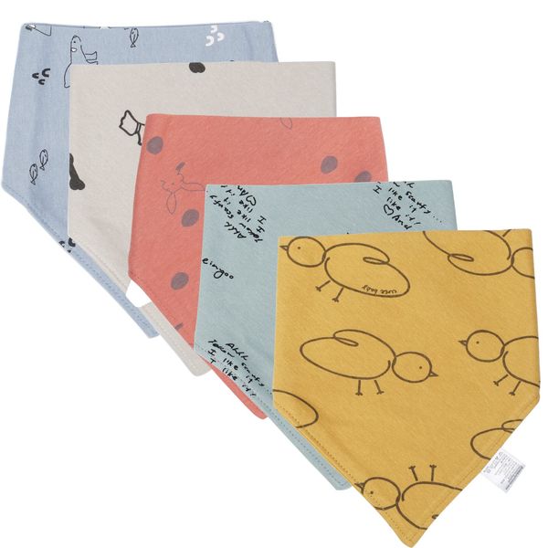 FLYAMAPIRIT Triangular Dribble Bibs Baby Scarves Pack of 5 Pure Cotton Absorbent and Soft Drool Bibs with 2 Adjustable Poppers for Babies, Gender: Boys