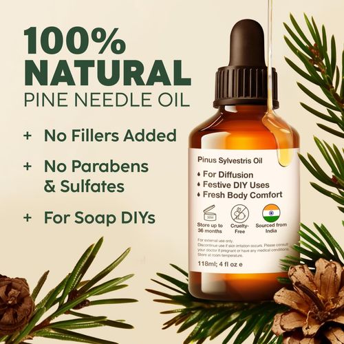 Kukka Pine Needle Essential Oil for Diffuser - 4 Fl Oz - 100% Pure Natural, Fresh Pine Scent, for Aromatherapy & Soap Making Scent DIY