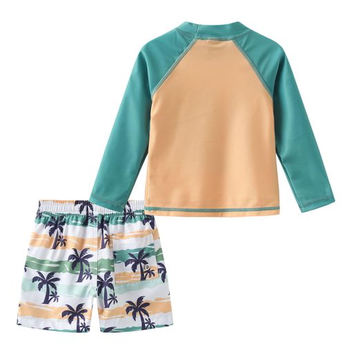 Aisyee Toddler Boys Rash Guard Set Baby Boys Swim Set with Swim Trunks Long Sleeve Bathing Suits Sand Surfboards 5T