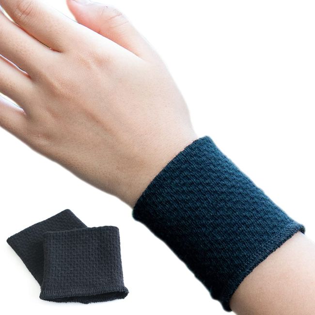 Wristband, 4.3 - 5.5 inches (11 - 14 cm), S / Black), Both Hands Set, Wrist Support, Wrist Warmer, Wristwatch, Hypoallergenic Metal, Made in Japan, Thin, Cotton, Wrist, Ankle, Surgery Scars, Scratches and Scratches, Stylish, Cute, Waffle Weave