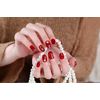 24 Pcs Handmade Nail Tips Bride Golden Beads Circle Decoration Cute Elegant Bride Nail Tips (Cherry )