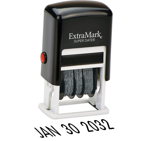 ExtraMark Super Dater Ink Stamp - Self-Inking Rubber Date Stamper - for Documents, Library Books & More - Black Ink