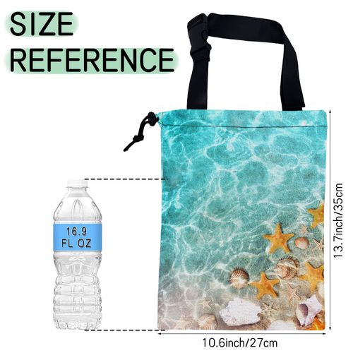 NHNXHWIA Starfish and Seashells Car Garbage Bag,Summer Ocean Waterproof Small Car Trash Bag Hanging Back of Seat,Drawstring Hanging Car Trash Bag with Adjustable Buckle for Car Accessories