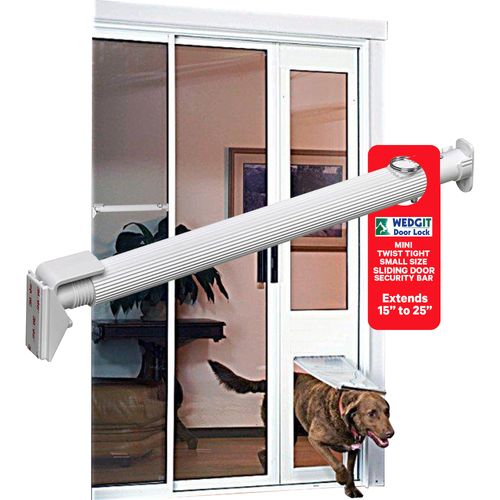 Wedgit White Mini Twist Tight Security Bar Small Size Extends 15” to 25” Sliding Glass Door Pet Door Panel Lock – Single Hung & Sliding Window Locks