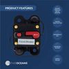 Five Oceans 80 Amps Anchor Windlass Marine Circuit Breaker with Manual Reset Button, 12 Volts, Waterproof IP67, Surface Mount, Easy Installation - FO3294