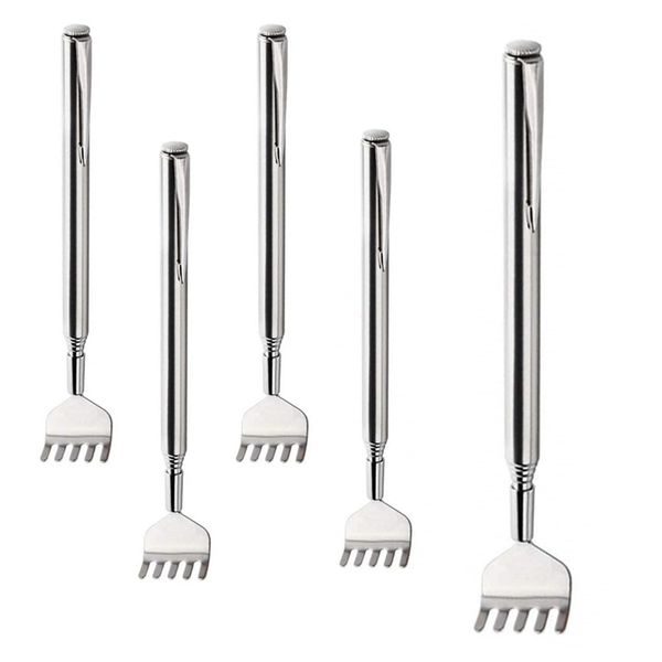 5 Pack Back Scratcher, Stainless Steel Back Scratcher Massager with Pocket Clips, Telescoping Scratching Tool, Portable Extendable Back Scratcher with Telescopic Handle for Adults Men Women Kids