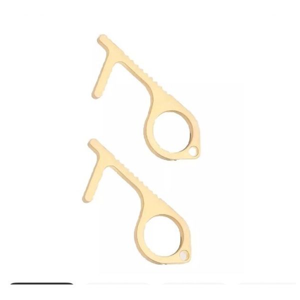2 Brass Door No Contact Opener Button Pusher Touchless Antimicrobial Stylus Tool