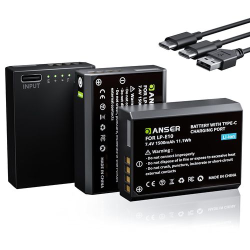 OANSER 3 Pack of E10 Batteries with USB-C, Replacement Batteries for Canon T7 T6 T5 T3 T100 1100D 1200D 1300D 2000D 4000D Kiss X50 X70 X80 X90 EOS Digital Cameras