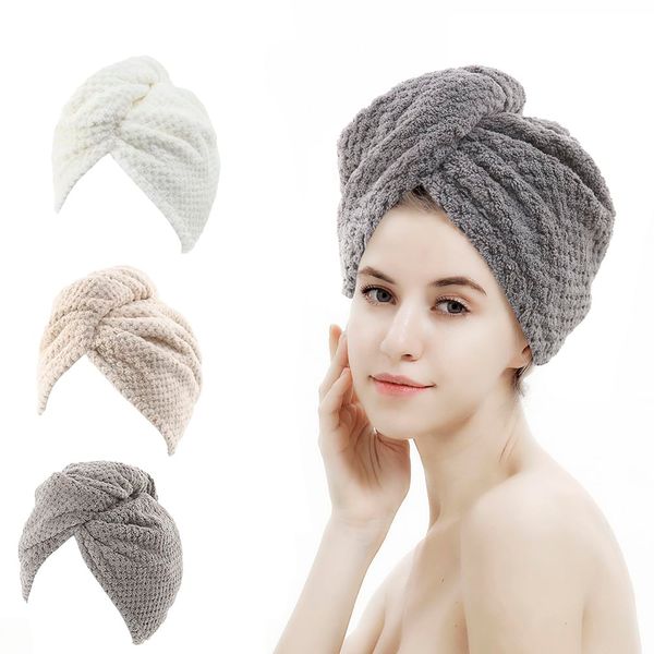 M-bestl 3 Pack Microfiber Hair Towel,Hair Towel Wrap,Hair Drying Towel,Super Absorbent and Lightweight Hair Turban,Hair Towel for Women to Dry Hair Faster(Gray&Khaki&Beige)