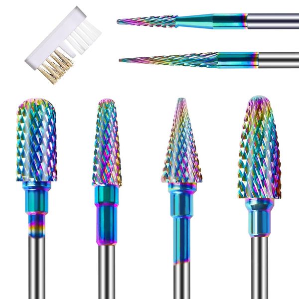 6PCS Nail Drill Bits Set with Cleaning Brush, 3/32 inch Professional Tungsten Carbide Nail Bits, Cuticle Efile Nail Cutter Bits, Remover Bits for Acrylic Gel Nail Tech Manicure Pedicure, Home Salon