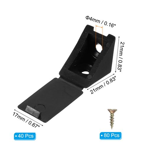 PATIKIL Plastic Corner Braces 0.83x0.83x0.67, 40 Pack L-Shape Bracket Right Angle Board Holder Shelf Support with Cover Screws for Drawer Wood Shelves Cabinet Frame, Black