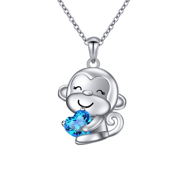 Monkey Necklace For Women Girls 925 Sterling Silver Monkey Jewelry Set Cute Animal Holding Heart CZ Pendant Gifts for Monkey Fans (Necklace)