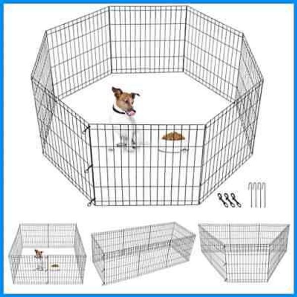 Pet Dog Playpen Metal Fence Foldable Play Pen Exercise Puppy Kennel Cage Yard