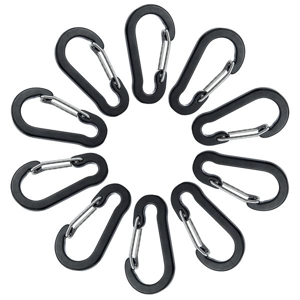 Small Carabiner Clip Aluminum Mini D-shape Spring Keyring For Keychain/Climbing/Fishing/Hiking Outdoor (Black)