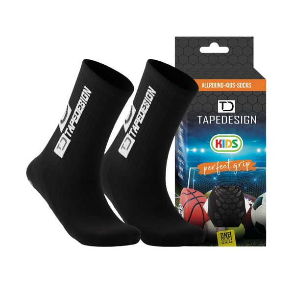 TAPEDESIGN - "Classic Kids" 1 Paar rutschfeste Kinder Fußball-Socken (Gr. 30 - 36) mit gummierten Noppen Schwarz (One-Size) - Grip Fussball-Socken & Sport-Socken für Jungen, Mädchen & Jugendliche