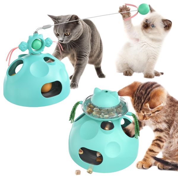 BOUSEPO Interactive Cat Toys for Indoor Cats,4 in 1 Cat Puzzle Toy Pet Treat Slow Feeder Ambush Wand Dancer Hide Rolling Ball Maze,Cat Enrichment Toys for Indoor Cats