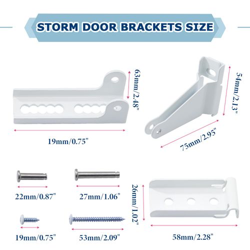 Bonsicoky Heavy-Duty Storm Door Closer Bracket - Easy Install Repair Kit Compatible with Most Brands – Safeguard Your Doors from Wind Damage - White