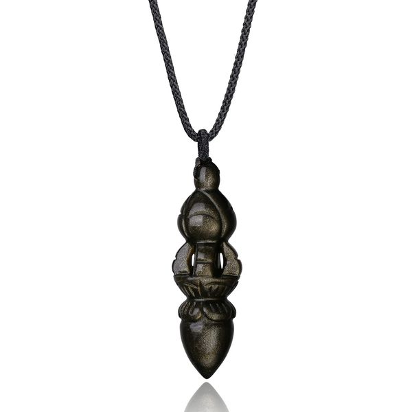 Coai Obsidian Kongouki Amulet Extermination Amulet Power Stone Pendant Necklace for Men Women, Golden Obsidian, Golden Obsidian