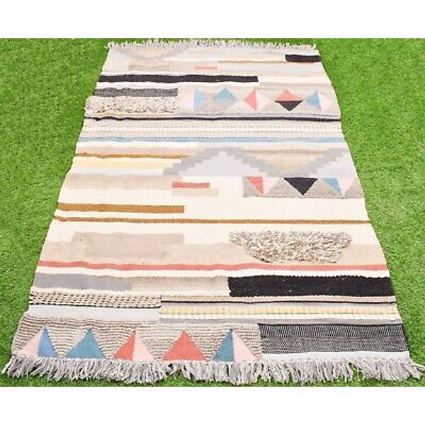 5x8 Ft. Runner Wool & Cotton Rug Multicolor Door Mat Indian Dhurrie Woven Carpet