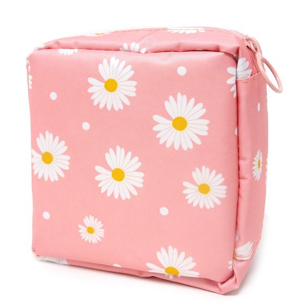 Honbay Daisy Large Capacity Sanitary Napkin Bag, Tampons Pouch, Nursing Pad Holder, Coin Purse, Makeup Bag (Pink)