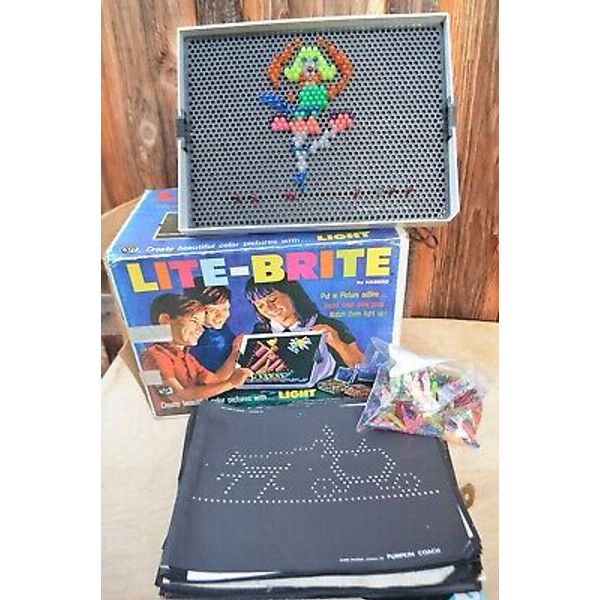 Vtg 1968 Hasbro Lite Brite Bright 5455 with Box 12 Oz Pegs Patterns Paper WORKS!