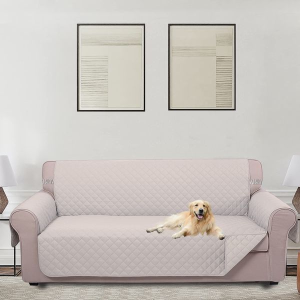 U-NICE HOME Reversible Sofa Cover Couch Cover for Dogs with Elastic Straps Water Resistant Furniture Protector for Pets Couch Cover for 3 Cushion Couch (Sofa, Beige/Beige)