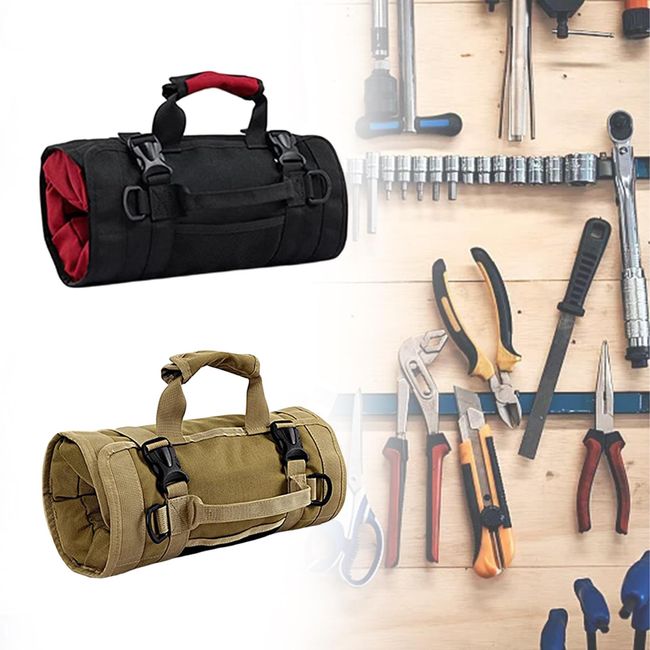 Multifunctional Portable Tool Bag Hanging Canvas Wrench Tool Bag Organizer  with 5 Zipper Pockets Tool Auto Accessories