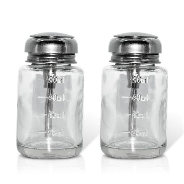 siawadeky Glass Dispenser Pump Set of 2 Alcohol Glass Pump Containers Graduated Push Down Pump Bottles Sanitary Cosmetics Shoe Polish Ethanol Glass Containers for Nail Art 80ml/pcs