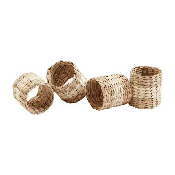 Mud Pie White Seagrass Napkin Rings, 2" x 2" Dia