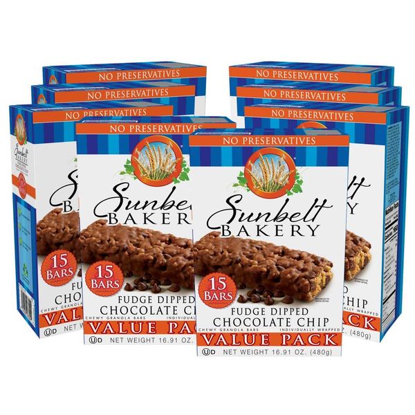 Sunbelt Bakery Fudge Dipped Chocolate Chip Chewy Granola Bars, 120-1.1 OZ Bars (8 Boxes)