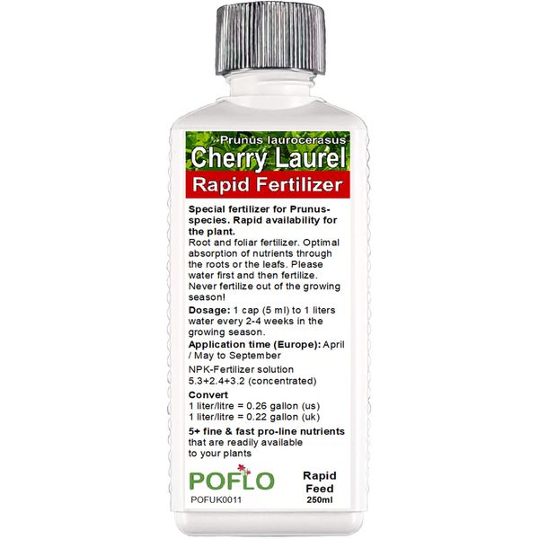 POFLO Cherry Laurel - Prunus laurocerasus Liquid Fertilizer HighTech NPK Plant Food - Root, Soil, Foliar Fertiliser (250ml)